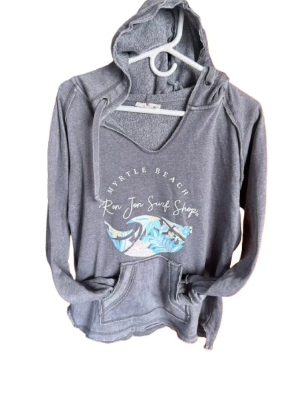 (J20) Ron Jon women's hooded shirt, size Medium - grey